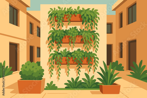 Illustration vertical oasis icon text marks garden vector no apartment colors