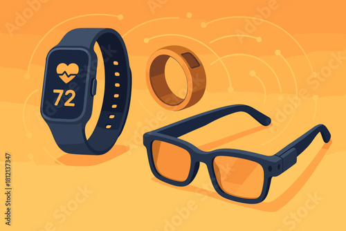 Connectivity cohesive tracker vector punctuation no smart labels colors icon text wearables