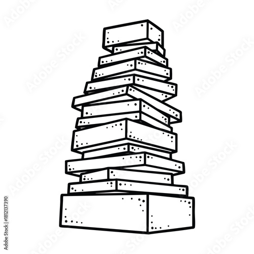 Hand drawn stacked wooden blocks tower illustration.