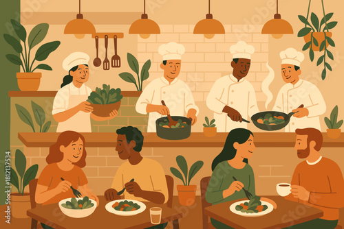 Labels cohesive sustainable illustration chefs experience vector icon flat no punctuation dining