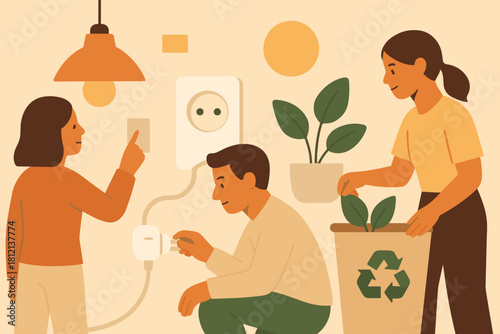 Vector icon no full efficiency awareness energy minimalist typography style illustration people