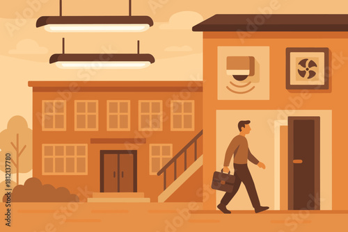 Buildings icon lighting bubbles systems no vector modern cyrillic labels efficient energy