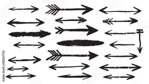 Hand drawn arrow collection pointing in every direction, ideal for creative projects, presentations, and website design elements, add a unique touch!