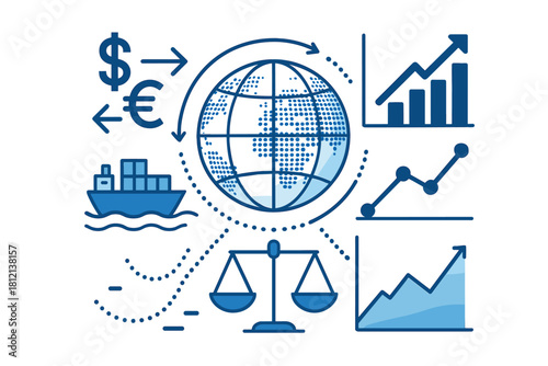 Balance icon logistics international economy vector global symmetry graphs growth currency dynamics