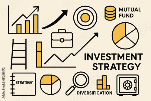 Vector growth pie icon illustration minimalist magnifier strategy investment simplified fund bold
