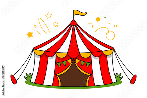 Vibrant classic red and white striped circus tent illustration