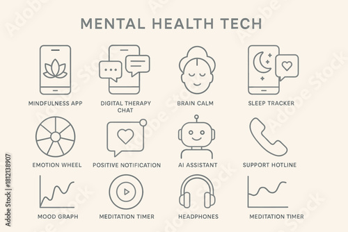 Headphones symbol sleep illustration mental assistant vector health timer icon minimalistic minimalist