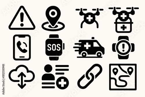 Emer secure vector medical icon response signal call minimalism distress tracking