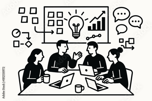 Contrast illustration layout vector coffee collaborative sticky brainstorming lightbulb icon whiteboard simple