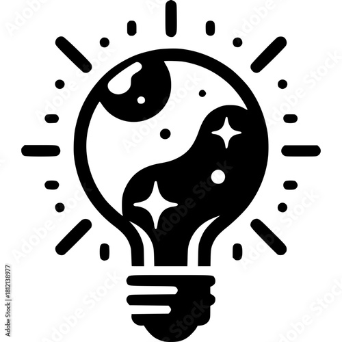 Illuminating the Universe: A cosmic lightbulb radiates brilliance, suggesting innovative ideas and a connection between human intellect and the vast cosmos.