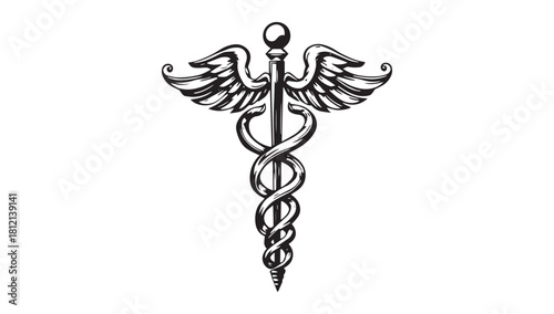 Classic caduceus symbol representing medicine and healthcare, perfect for medical branding, educational materials, and professional designs for hospitals and clinics