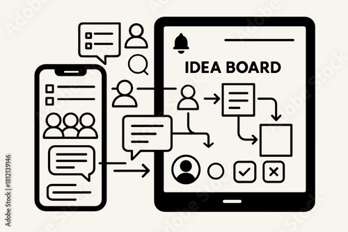 Structured avatars brainstorming vector connections chat lists minimal arrows icon icons team