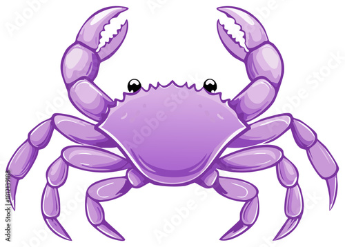 Cartoon purple crab with raised claws ready to pinch or grab something