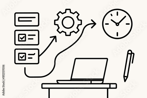 Cards lines pen improvement gear vector chart illustration task minimalist productivity icon