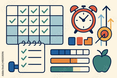 Simplified icon flat geometric minimalist tracker clean vector goal planner tracking arrows