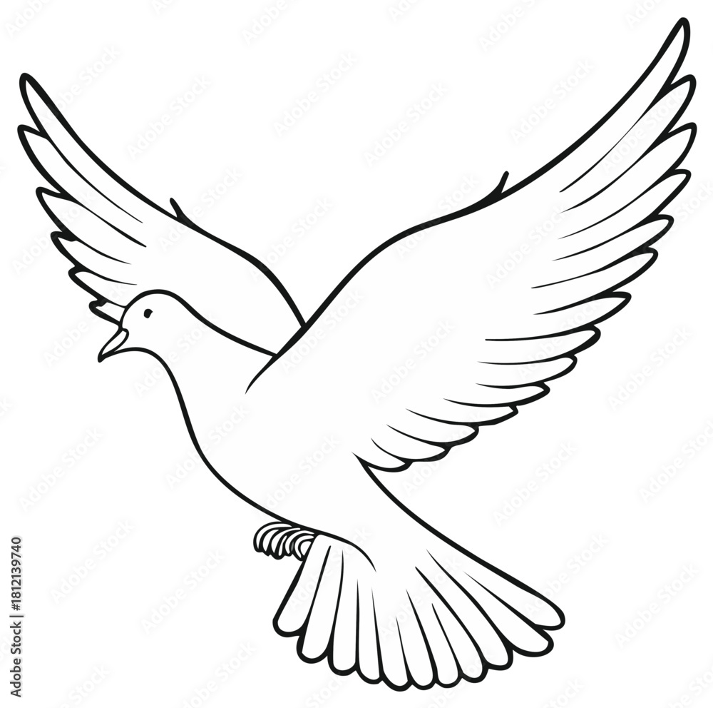 Fototapeta premium Graceful white dove soaring with open wings a simple elegant line art illustration