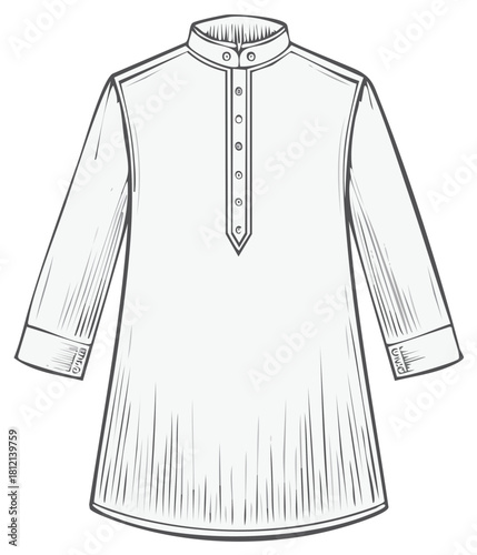 Stylized Illustration of a Traditional Kurta with Mandarin Collar and Long Sleeves