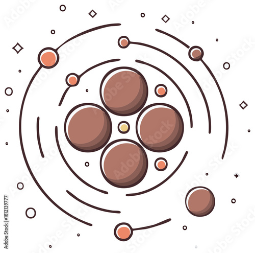 Abstract Atomic Model Orbiting Particles Scientific Concept Illustration