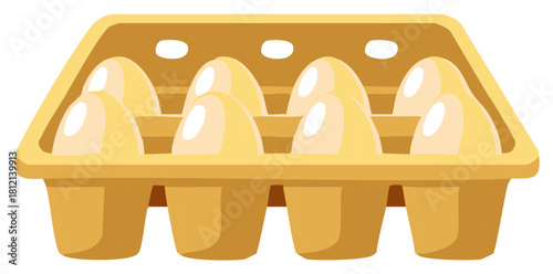Simple vector illustration of a yellow carton with fresh organic chicken eggs for cooking