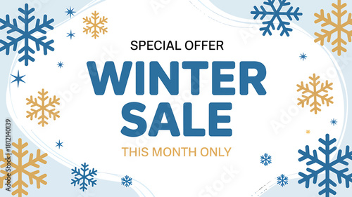 Winter sale special offer banner with snowflakes and cold theme