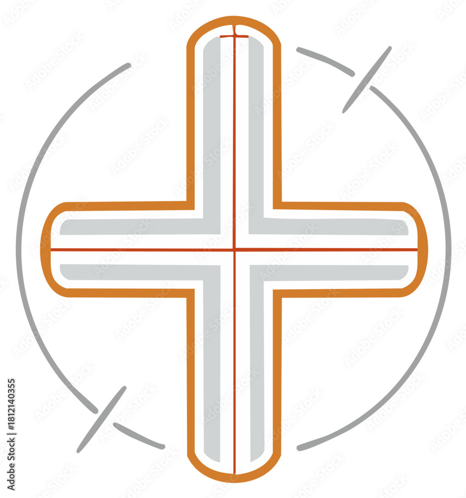 Fototapeta premium Abstract graphic plus sign symbol with internal crosshairs and surrounding circular target indicators