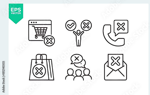Cancellation, rejection, and error outline icons set for design