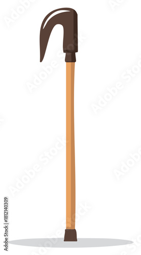 Cartoon style walking cane or shepherd's crook illustration on white background