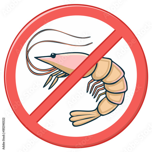 Shrimp Allergy Warning Sign Showing Prohibited Crustacean No Seafood Allowed Icon