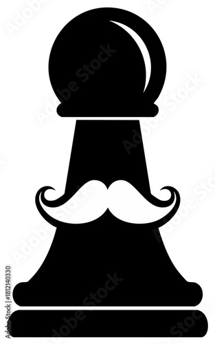 Chess pawn with mustache graphic, abstract game piece with stylish facial hair