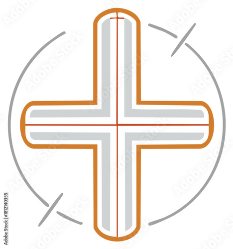 Abstract graphic plus sign symbol with internal crosshairs and surrounding circular target indicators