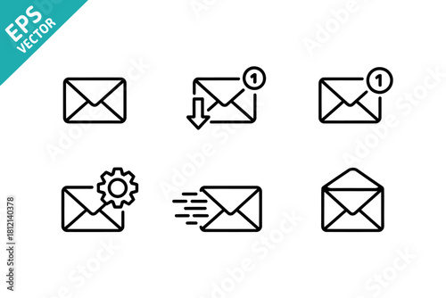 Email icon set for digital communication and message management