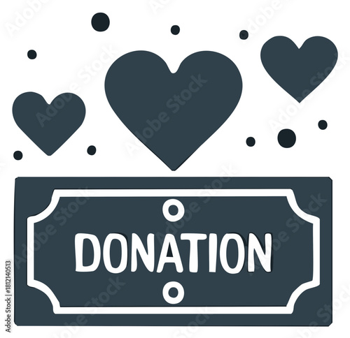 Stylized donation box illustration with hearts and dots for fundraising campaigns, charity efforts and social good