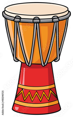 Vibrant Djembe Drum Cartoon Illustration with Traditional African Design and Musical Theme
