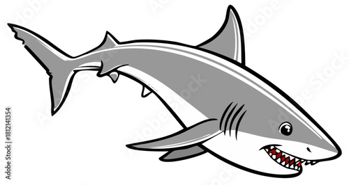 Cartoon Shark Vector Illustration with Sharp Teeth and Fins for Children's Illustration and Animal Graphic Designs