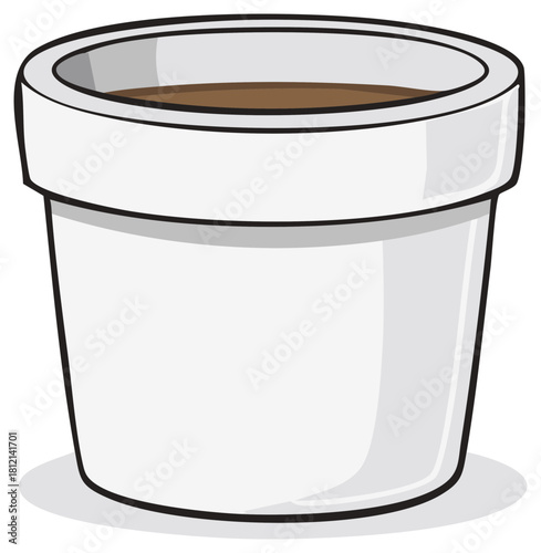 White planter pot filled with soil for gardening vector illustration