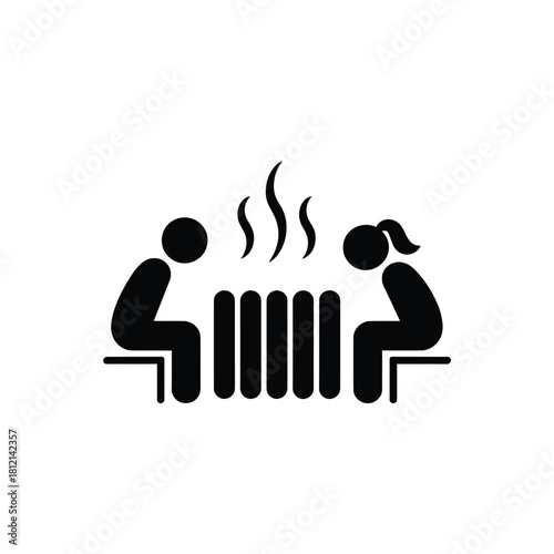 People sitting by a steaming radiator icon