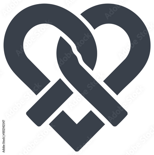 Heart Shape Knot Symbol Intertwined Bands in a Love Concept, Interlocking Curves and Connections, Creative Graphic Illustration