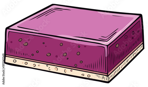 Colorful cartoon illustration of a cake slice with fruity topping