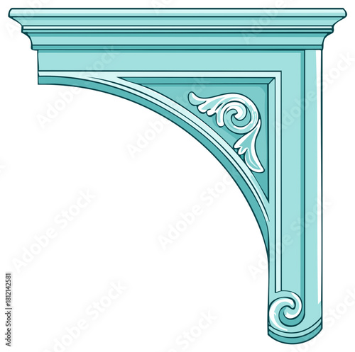 Ornate aquamarine architectural corbel with decorative flourishes and classic details