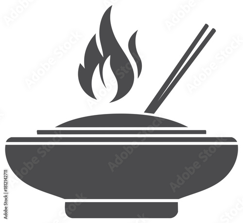 Steaming bowl icon with chopsticks and flame for ramen noodle concept