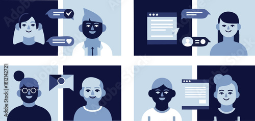 People communicating through technology and messaging apps.