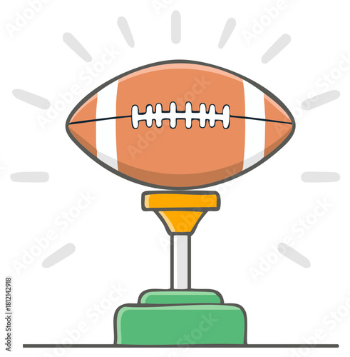 Highlighted American football on kicking tee ready for kickoff game illustration