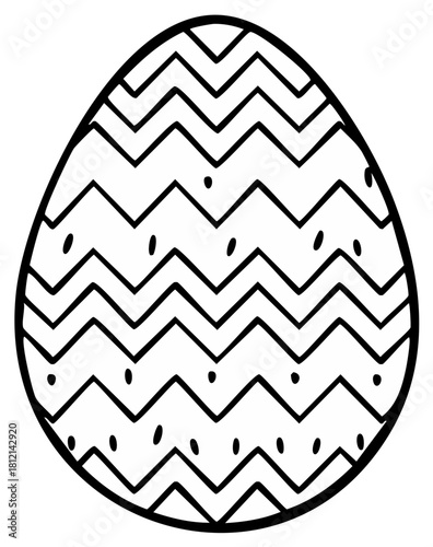 Black and white line art of a decorated Easter egg with a zigzag pattern for coloring