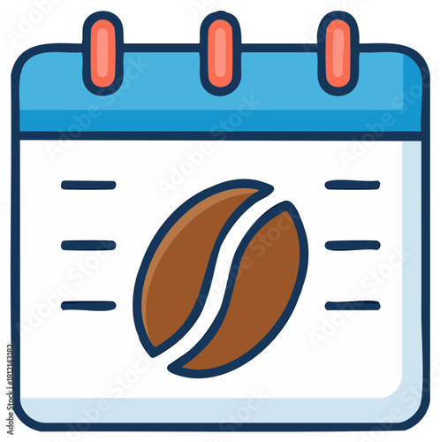 Illustrated calendar page featuring coffee beans, symbolizing daily coffee breaks and morning schedules