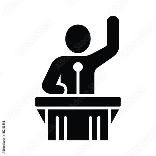 Person raising hand at podium icon