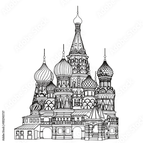 Intricate Line Art of St. Basil's Cathedral