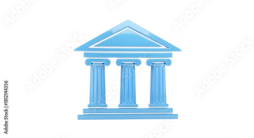 stylized cyan neoclassical building with three columns and pediment — useful for banks, institutions, legal entities, government, finance categories, museums, or organizational HQ icons.

