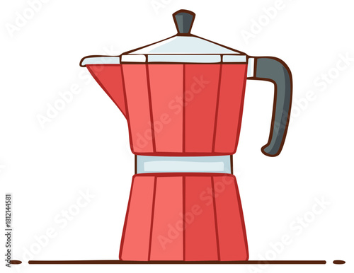 Red Moka Pot Italian Coffee Maker Stovetop Espresso Brewing Device Illustration