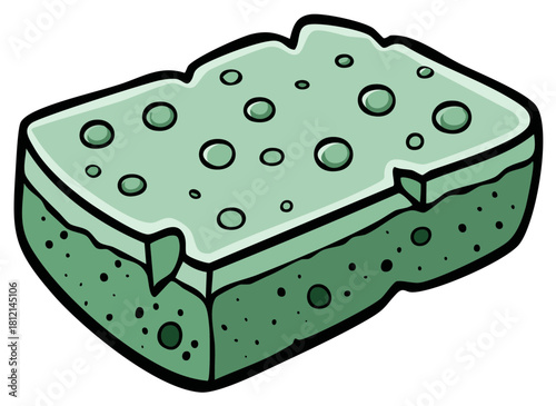 Vibrant green kitchen sponge doodle for washing dishes and household cleaning