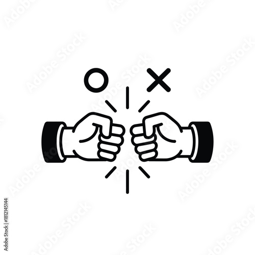 Fist bump with tic tac toe symbols